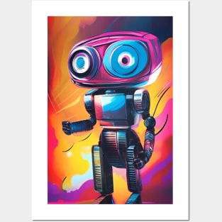 Cute Retro Robot Art - RA334 - Colorful Vintage Robots Posters and Art